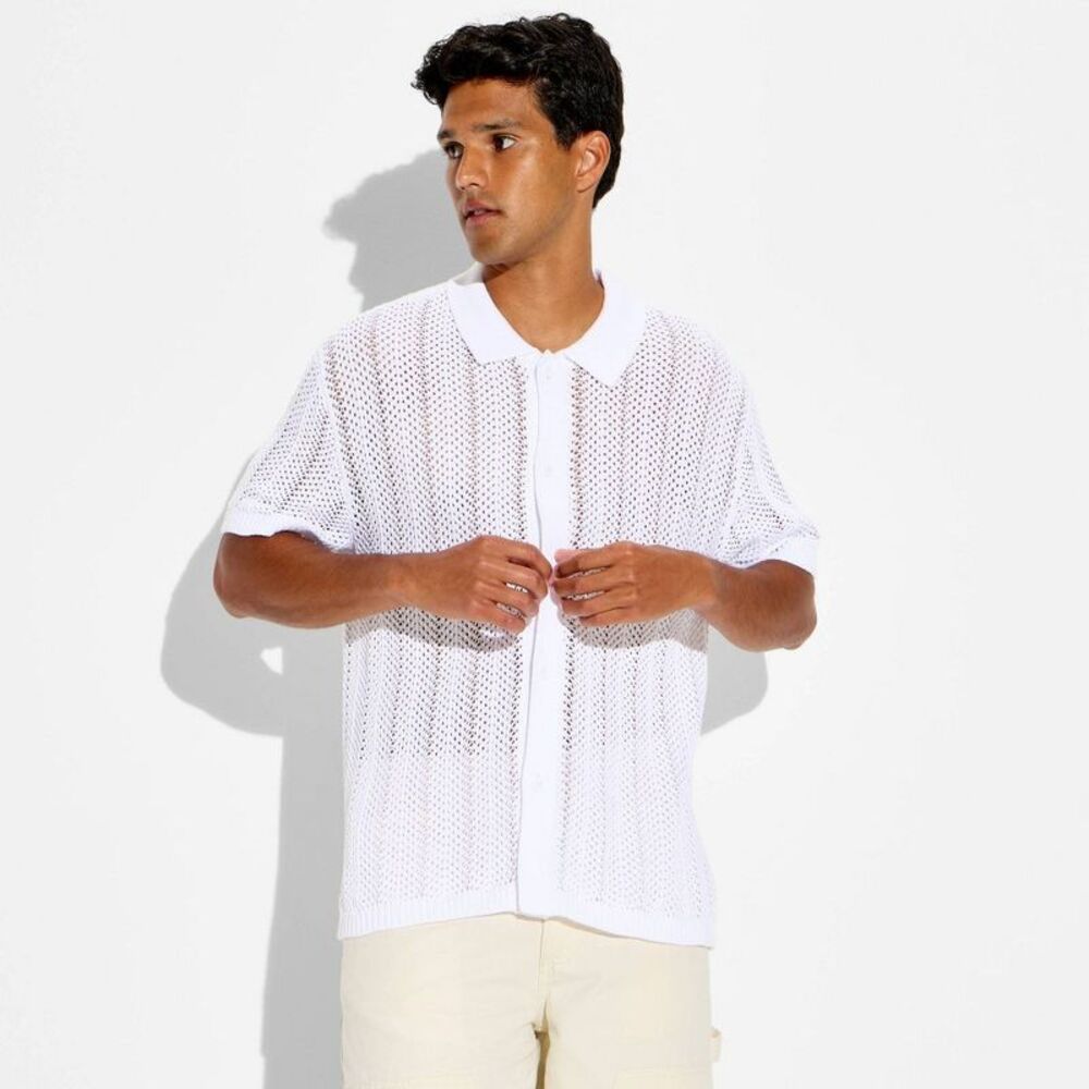 Original Use - Men's Short Sleeve Button-Up Sweater - Original Us White